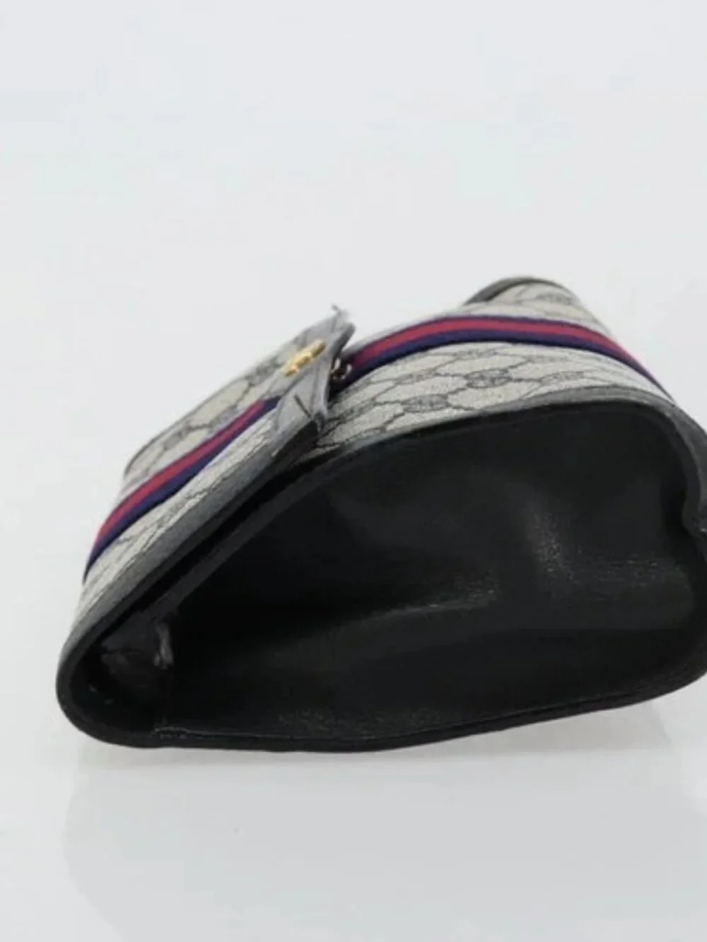 GUCCI GG Supreme Sherry Line Clutch Bag PVC Navy Gold 41 014 3087 25 Auth 180897